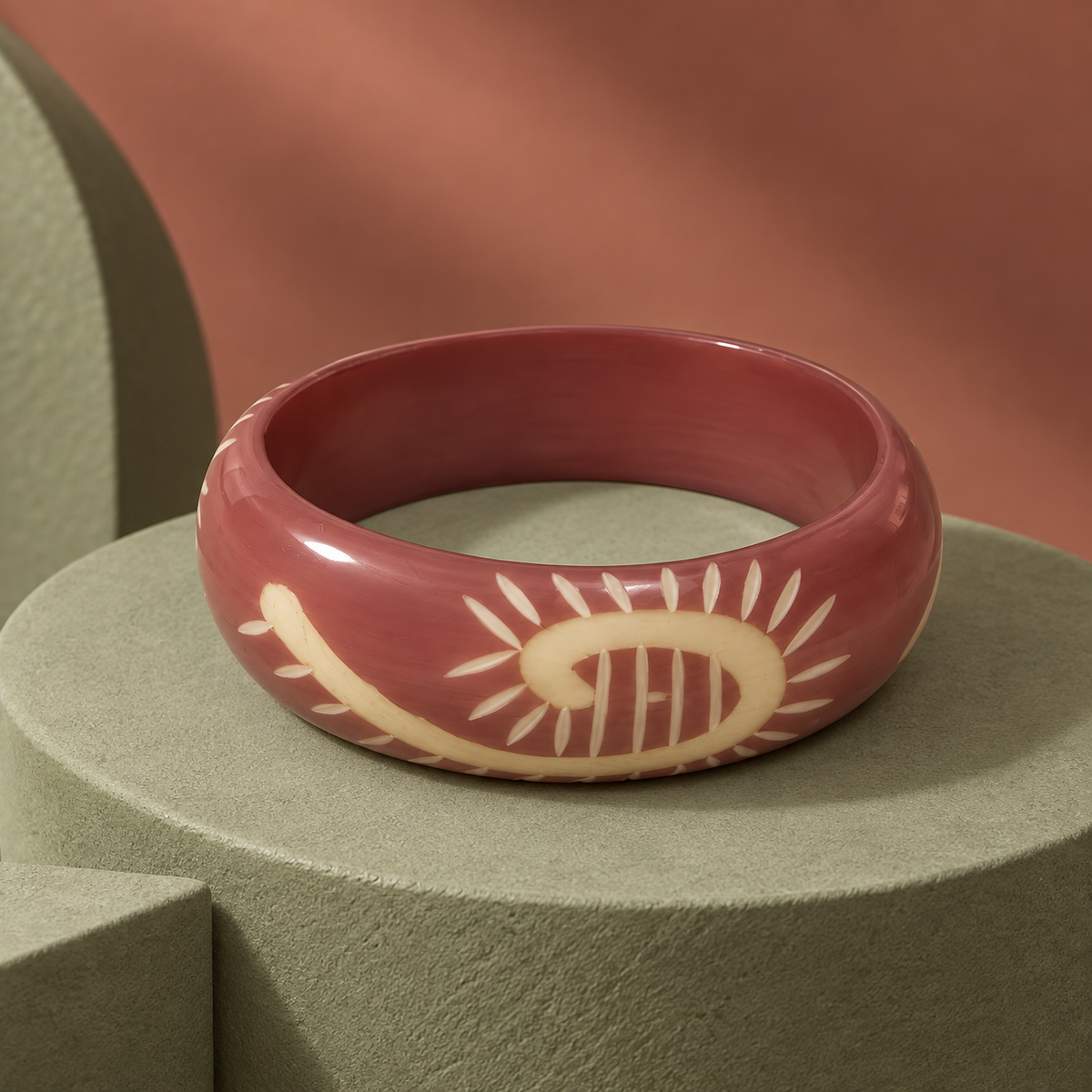 Nayra Ivory Sun Eye Mauve Acrylic Bangle | MyJhumki