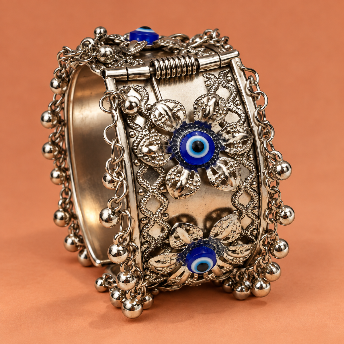 Nazar Floral Evil Eye Oxidised Cuff Bracelet | MyJhumki