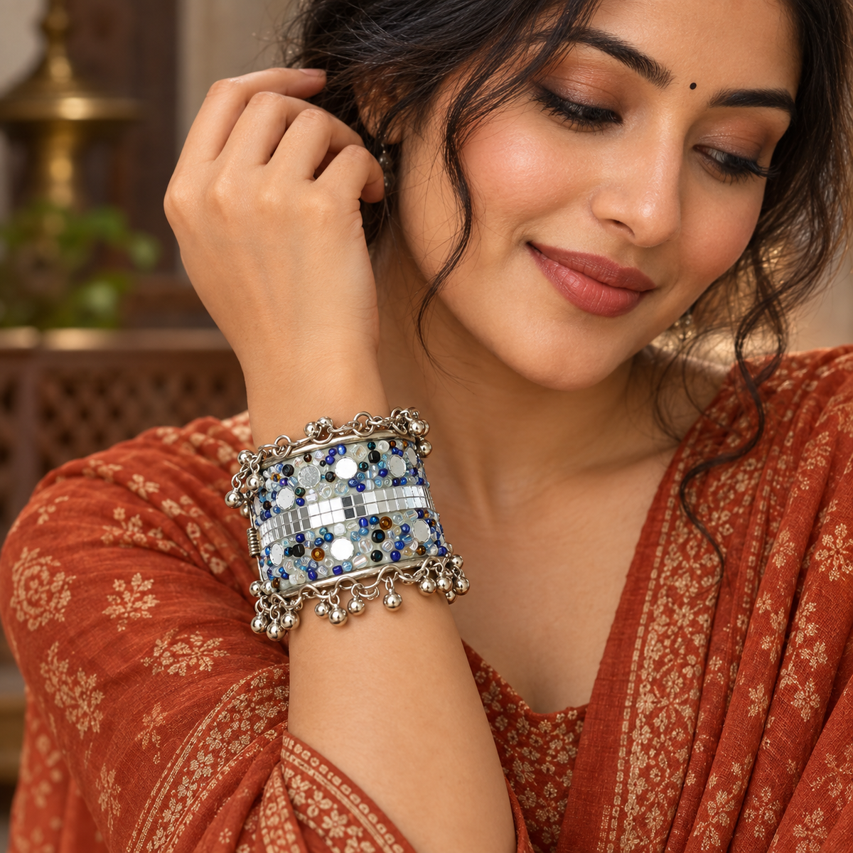 Neel Aaina Mosaic Oxidised Cuff Bracelet | MyJhumki