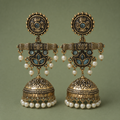 Neel Kamal Antique Lotus Jhumka Earrings by MyJhumki