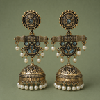Neel Kamal Antique Lotus Jhumka Earrings by MyJhumki