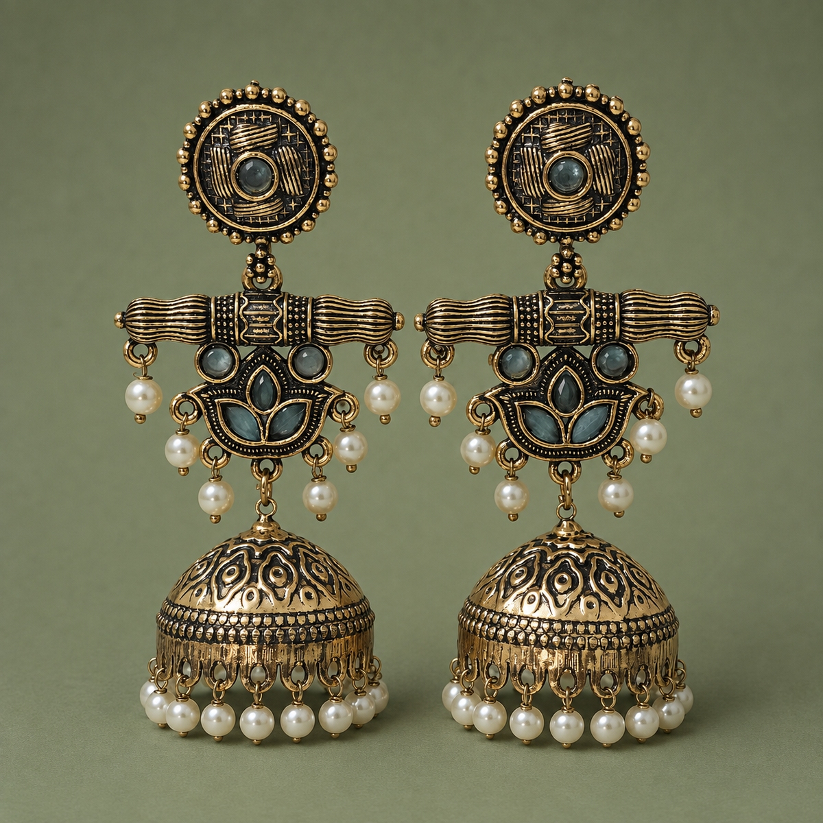Neel Kamal Antique Lotus Jhumka Earrings by MyJhumki