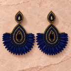 Neel Navy Petal Fringe Earrings | MyJhumki