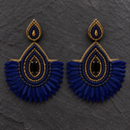 Neel Navy Petal Fringe Earrings | MyJhumki