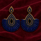 Neel Navy Petal Fringe Earrings | MyJhumki