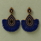 Neel Navy Petal Fringe Earrings | MyJhumki