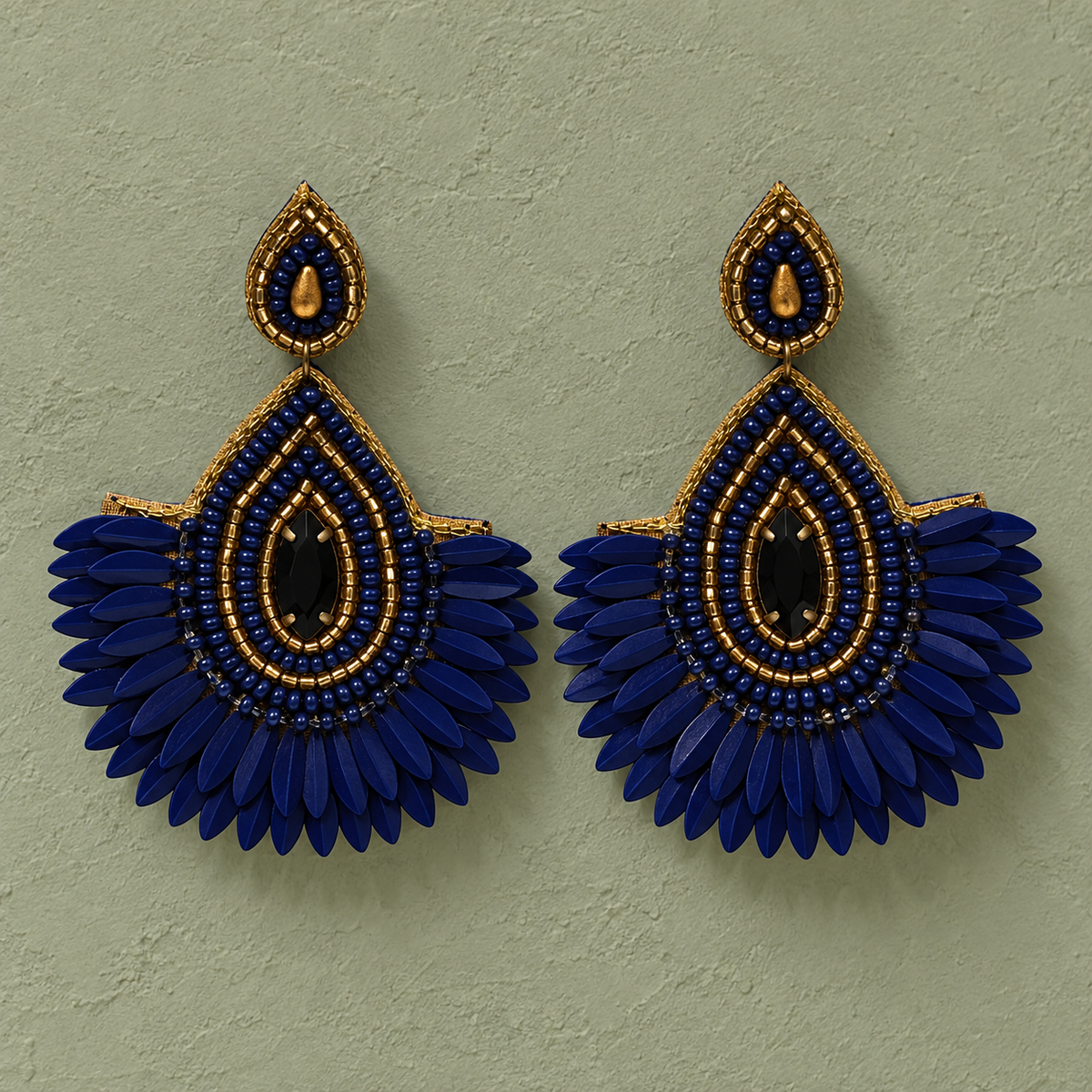 Neel Navy Petal Fringe Earrings | MyJhumki