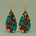 Neer Teal Red Mosaic Teardrop Earrings | MyJhumki