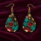 Neer Teal Red Mosaic Teardrop Earrings | MyJhumki