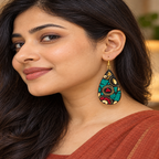 Neer Teal Red Mosaic Teardrop Earrings | MyJhumki
