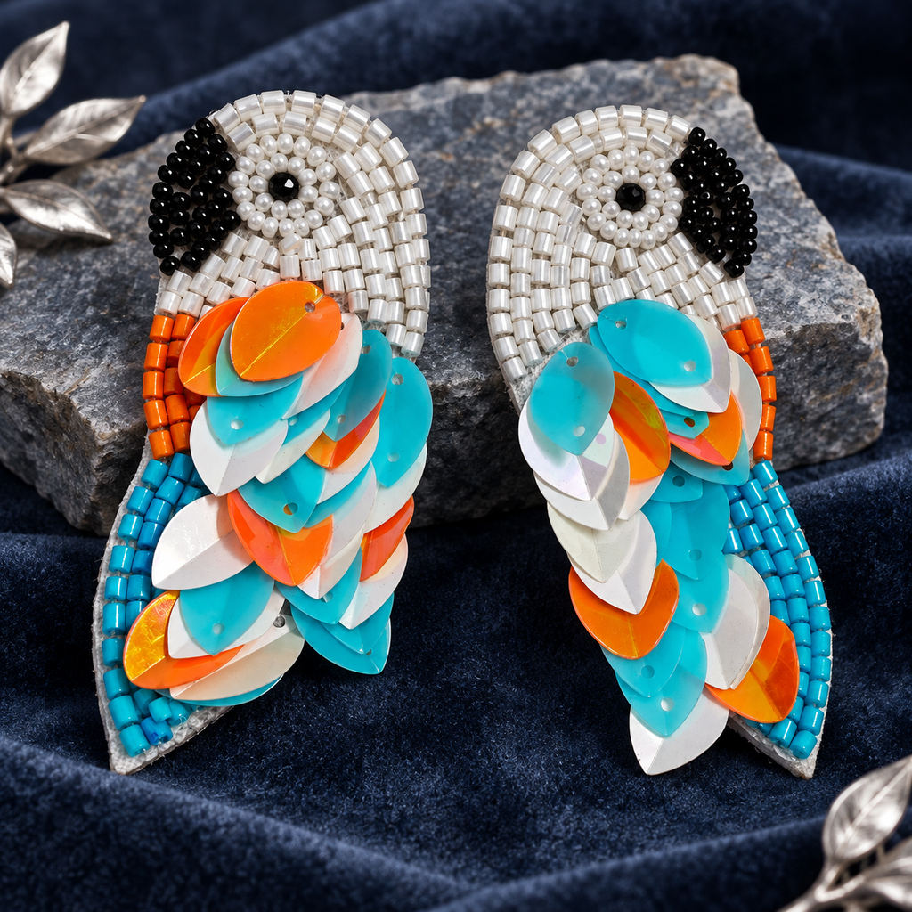 Neerja Aqua Parrot Statement Earrings | MyJhumki