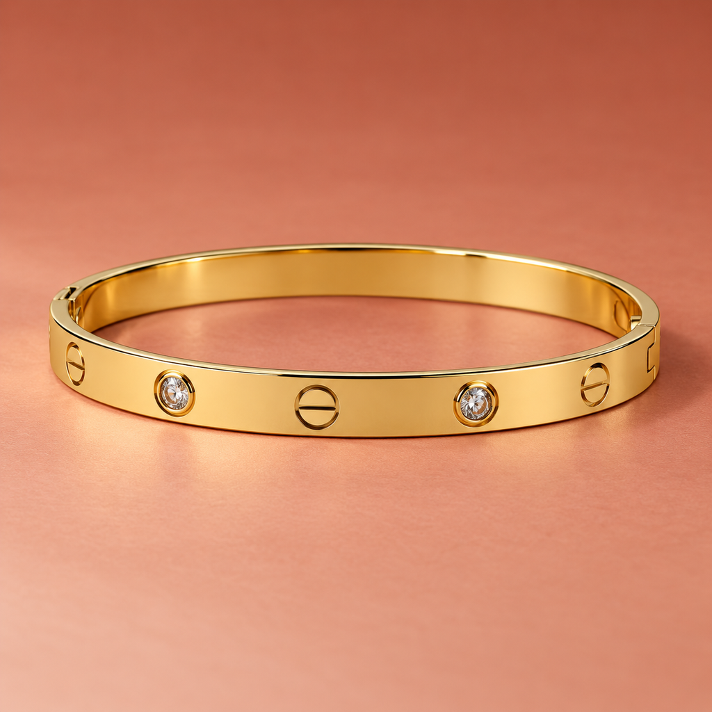 Nitya Crystal Accent Gold Bangle Bracelet | MyJhumki