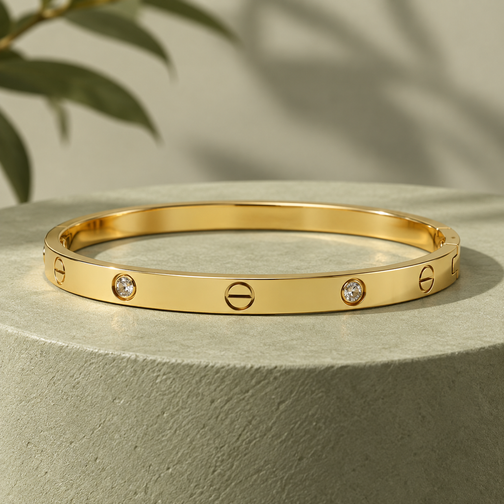 Nitya Crystal Accent Gold Bangle Bracelet | MyJhumki