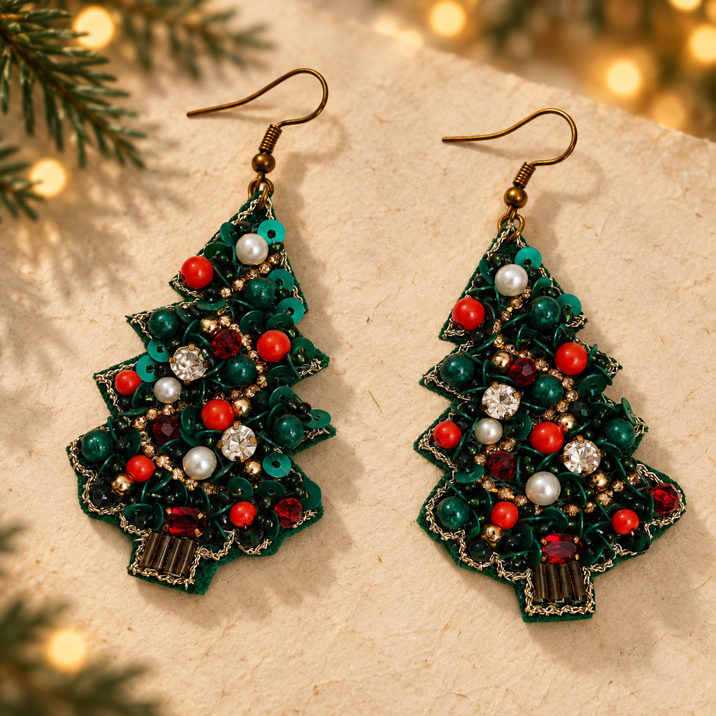 Noelle Green Christmas Tree Statement Earrings | MyJhumki