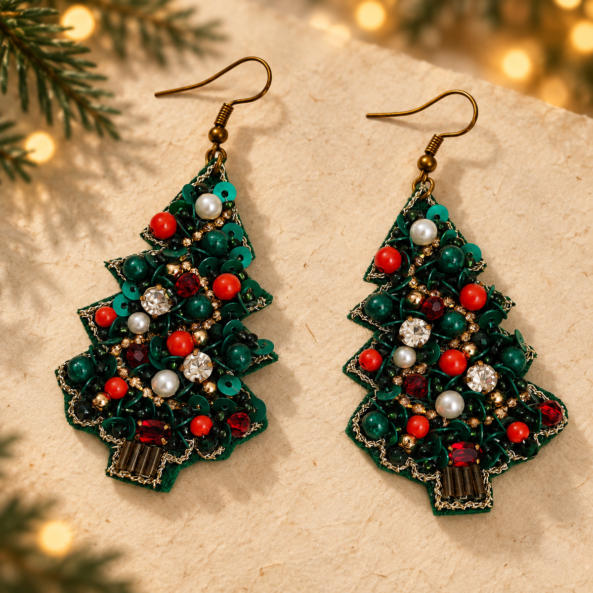 Noelle Green Christmas Tree Statement Earrings | MyJhumki