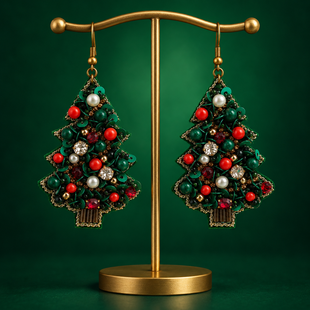 Noelle Green Christmas Tree Statement Earrings | MyJhumki