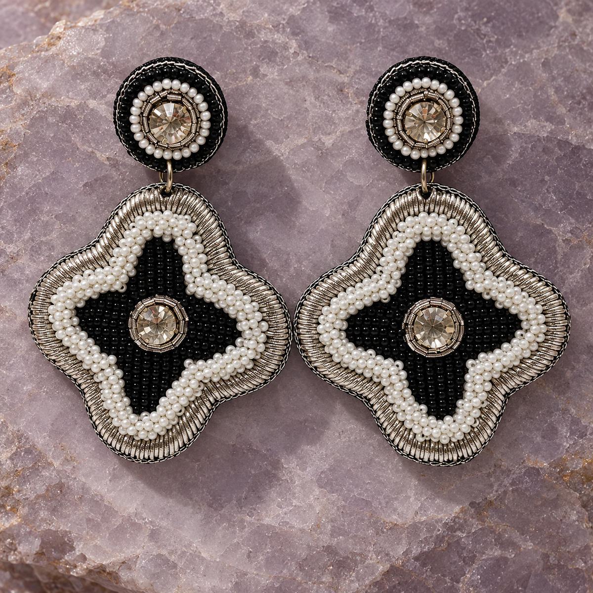 Noir Quatrefoil Beaded Earrings | MyJhumki