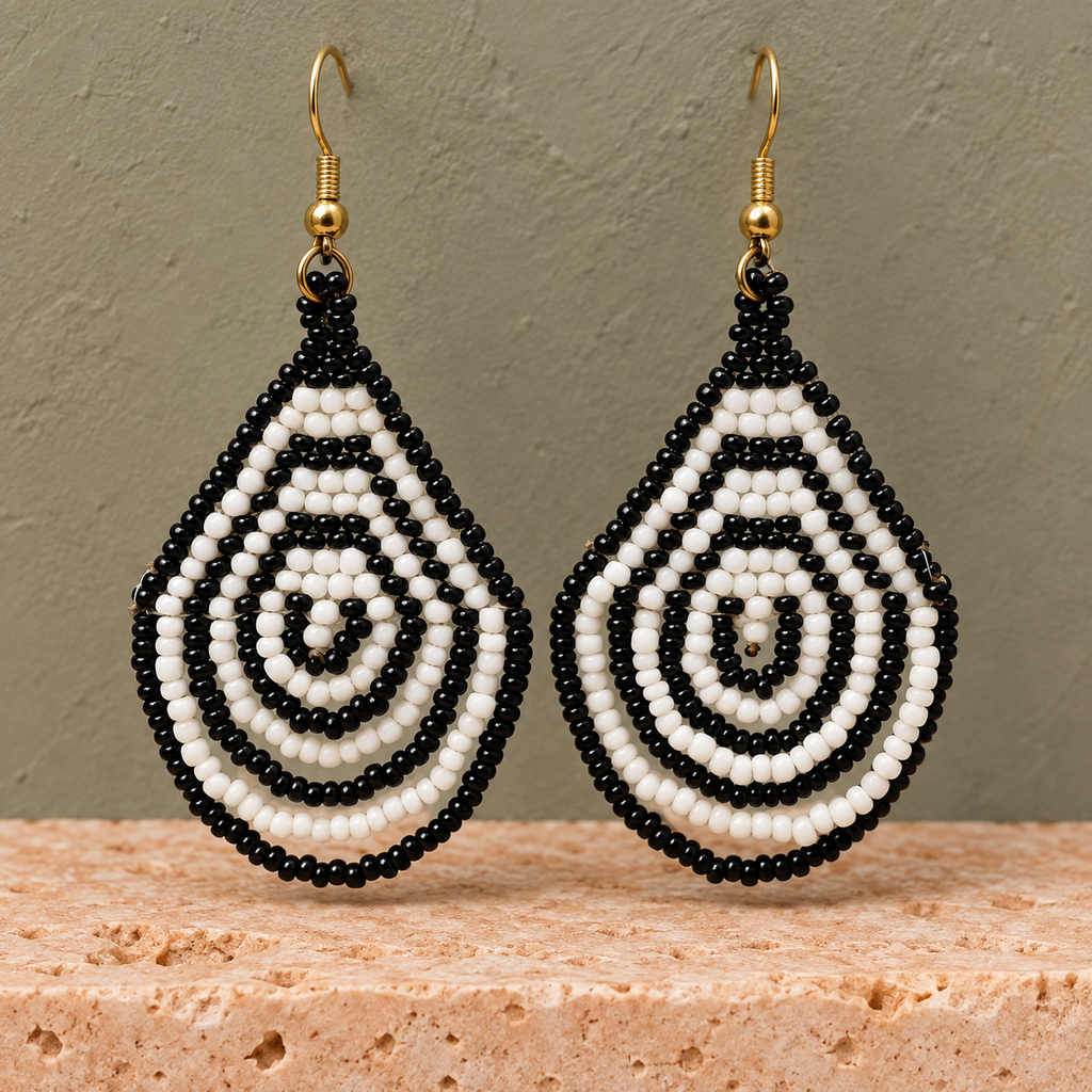 Noor Black & White Concentric Teardrop Earrings | MyJhumki