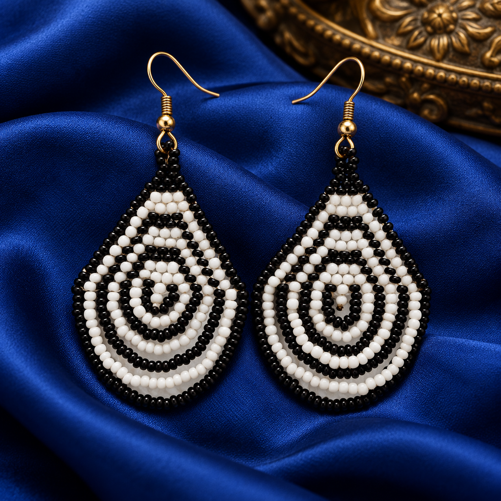 Noor Black & White Concentric Teardrop Earrings | MyJhumki