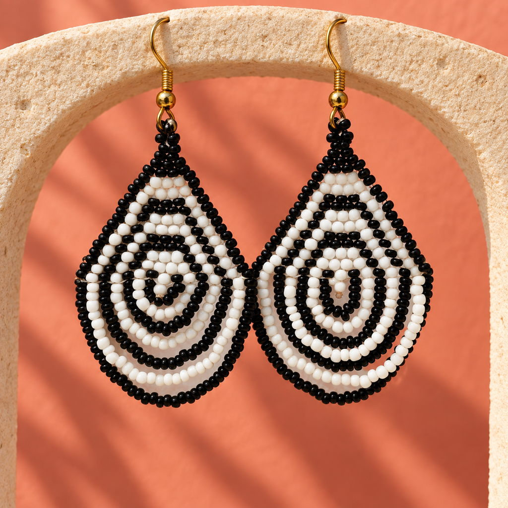Noor Black & White Concentric Teardrop Earrings | MyJhumki