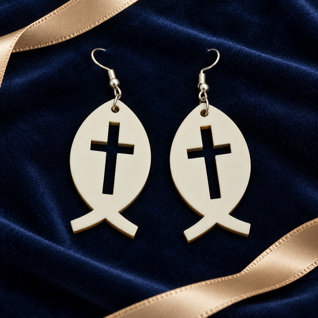 Noor Faith Fish Cross Earrings | MyJhumki