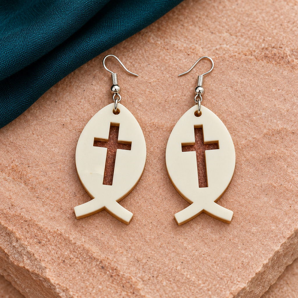 Noor Faith Fish Cross Earrings | MyJhumki