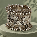 Noor Floral Filigree Ghungroo Cuff Bracelet | MyJhumki