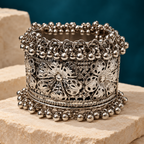 Noor Floral Filigree Ghungroo Cuff Bracelet | MyJhumki
