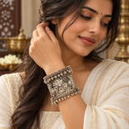 Noor Floral Filigree Ghungroo Cuff Bracelet | MyJhumki