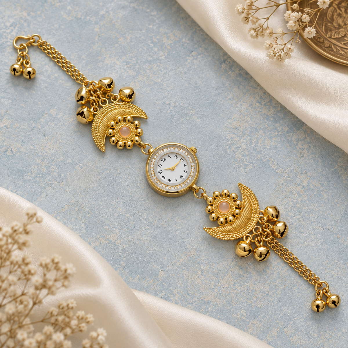 Noor Peach Crescent Ghungroo Kashmiri Watch | MyJhumki