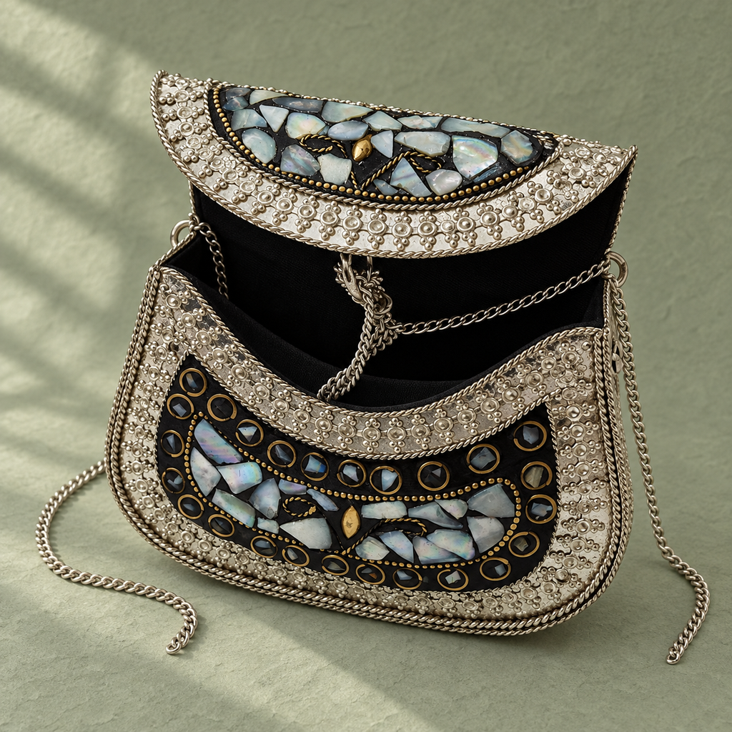 Noor Shell Mosaic Crescent Purse | MyJhumki