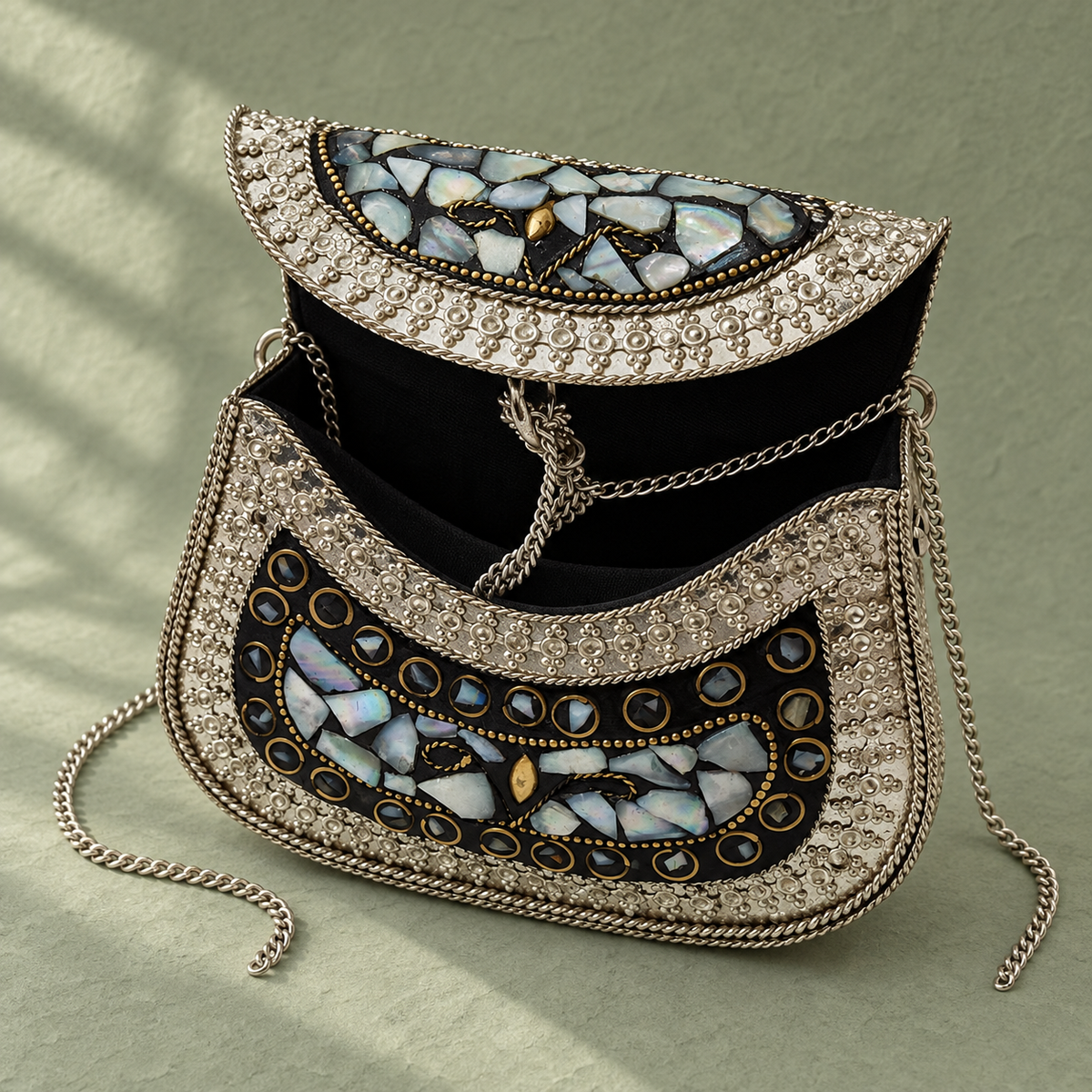 Noor Shell Mosaic Crescent Purse | MyJhumki