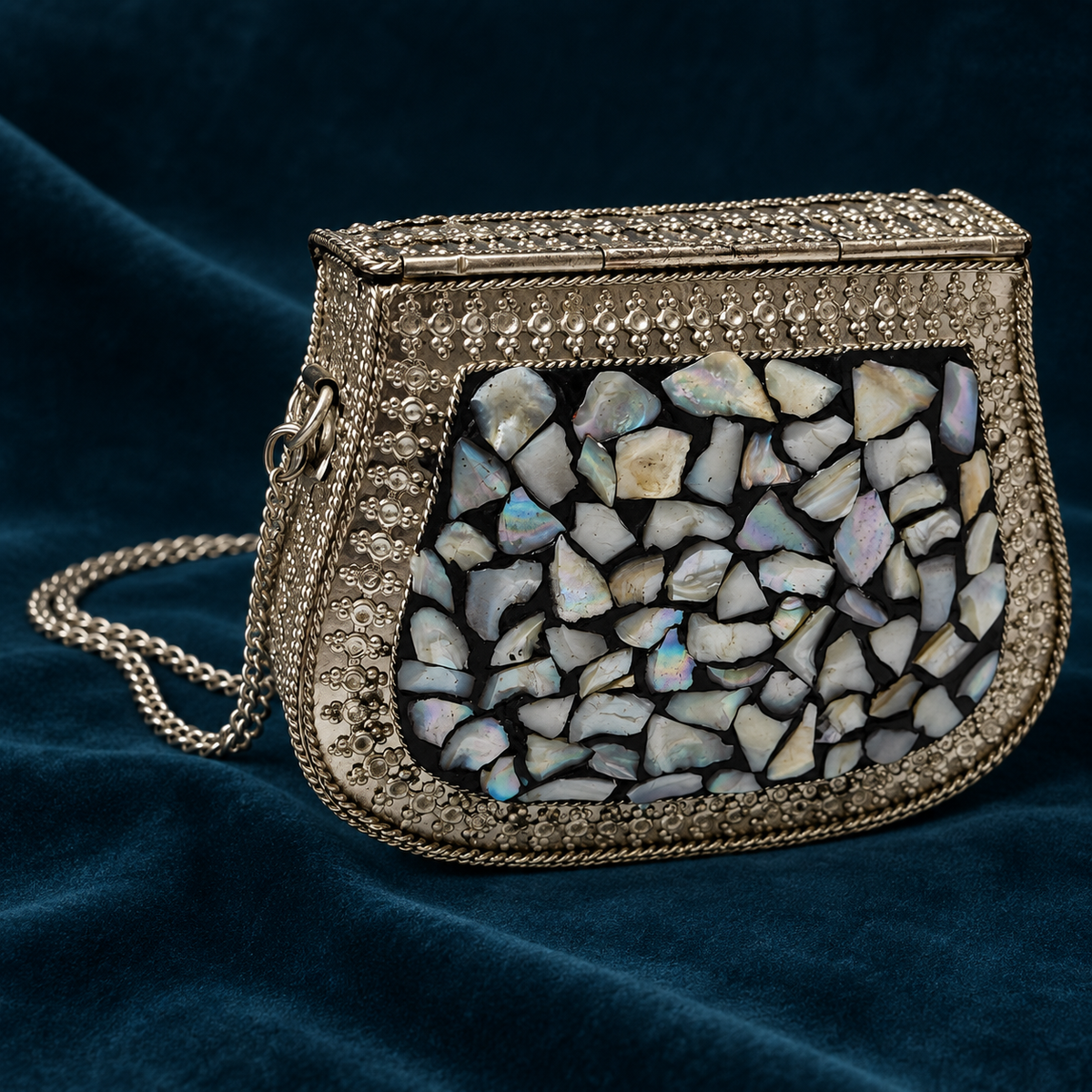 Noor Shell Mosaic Crescent Purse | MyJhumki