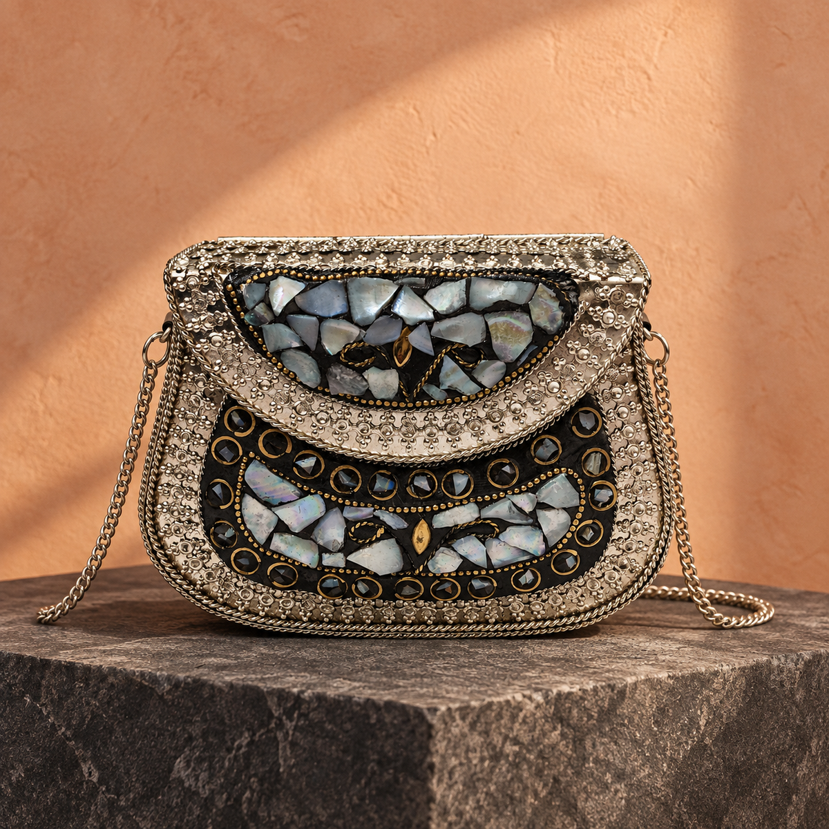 Noor Shell Mosaic Crescent Purse | MyJhumki