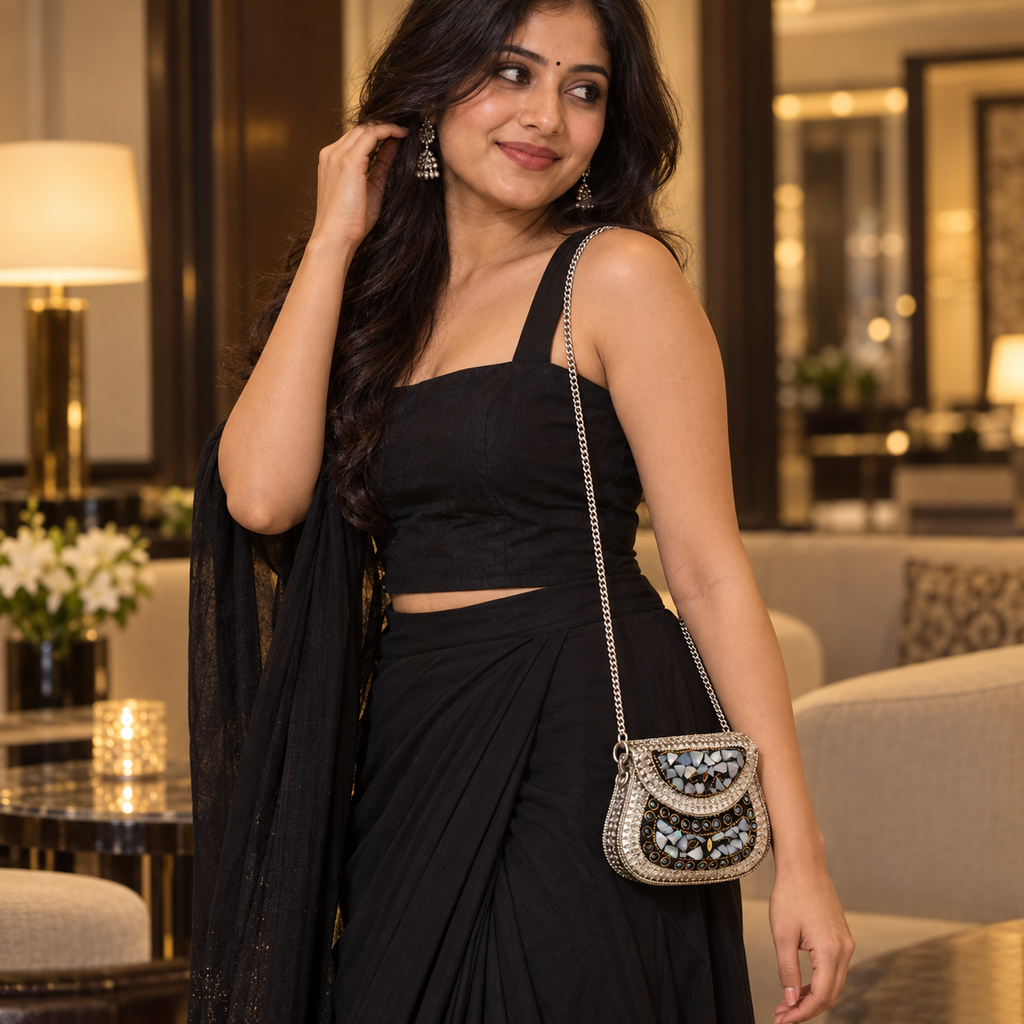 Noor Shell Mosaic Crescent Purse | MyJhumki