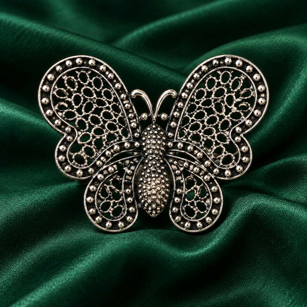 Noorjahan Oversized Oxidised Butterfly Ring | MyJhumki