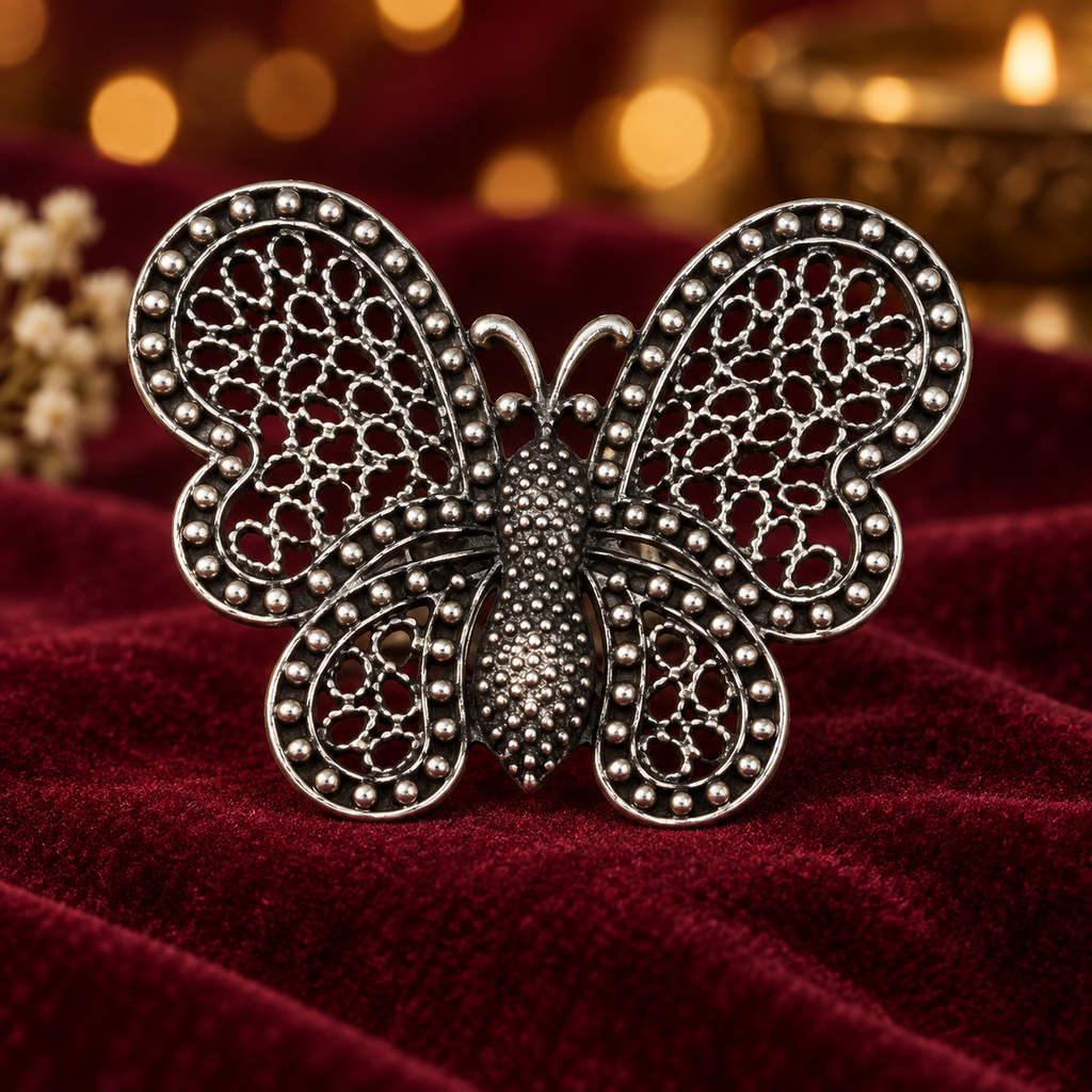 Noorjahan Oversized Oxidised Butterfly Ring | MyJhumki