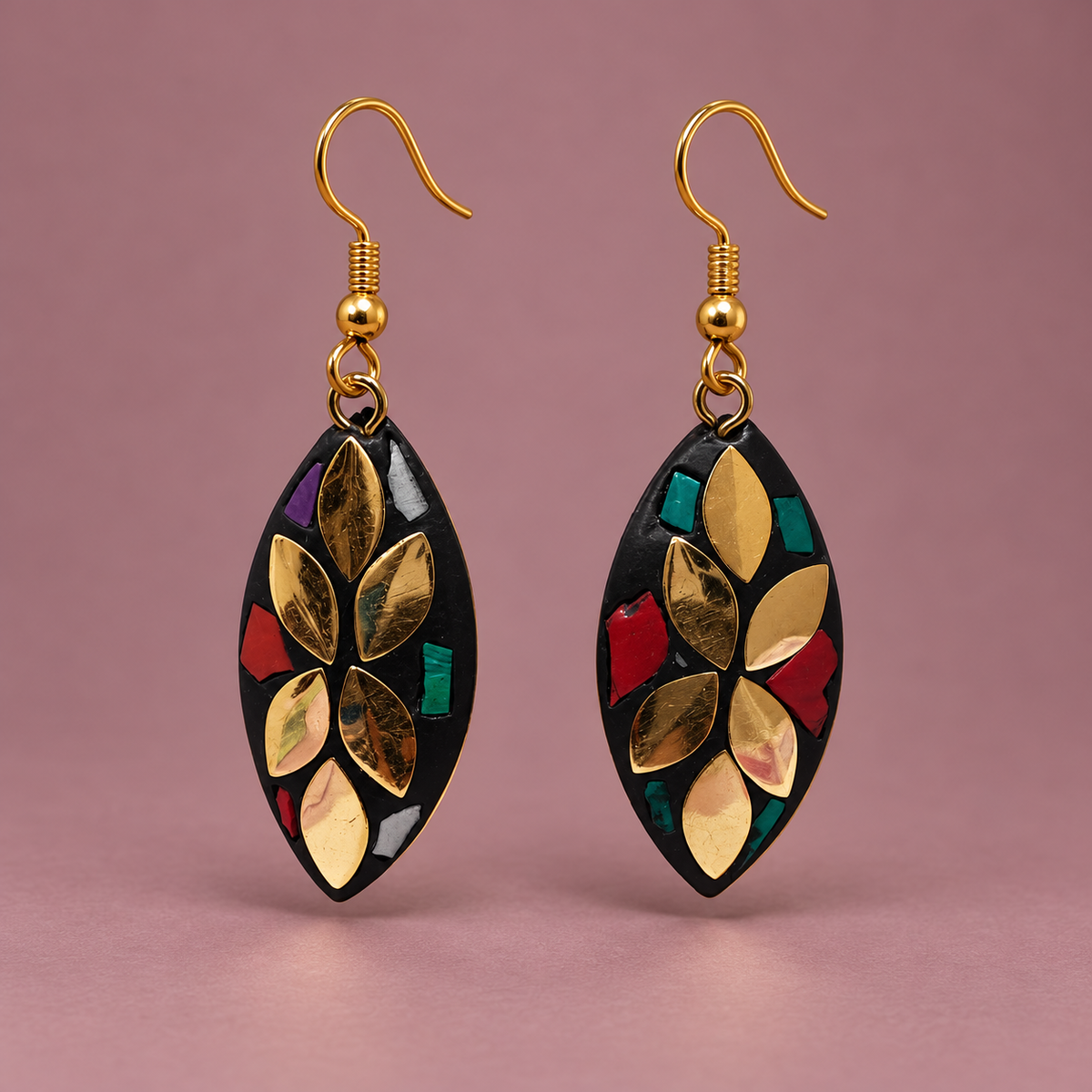 Pallavi Multicolour Antique Leaf Earrings | MyJhumki