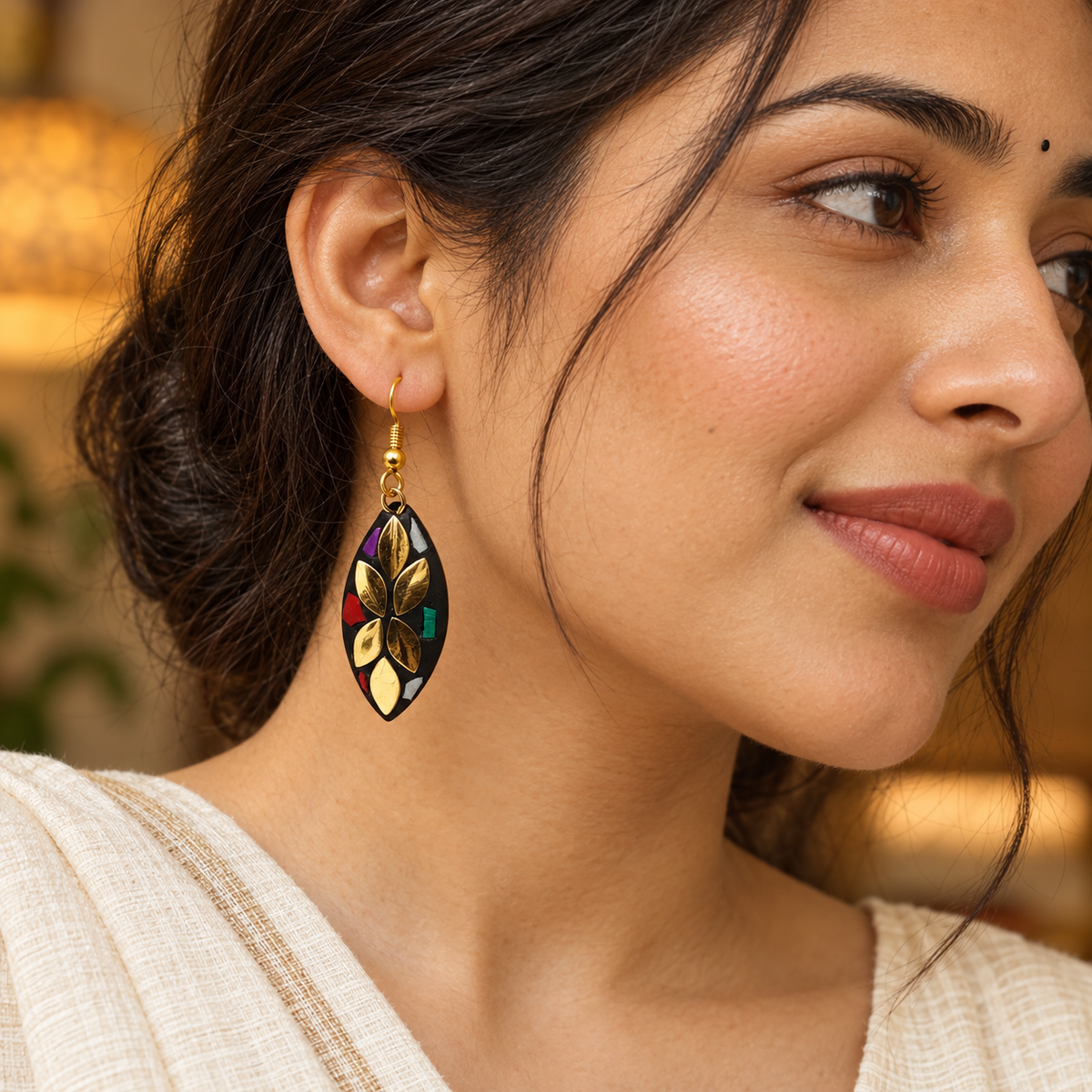 Pallavi Multicolour Antique Leaf Earrings | MyJhumki