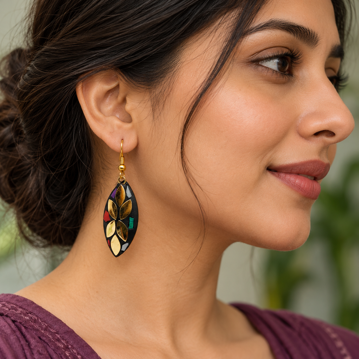 Pallavi Multicolour Antique Leaf Earrings | MyJhumki