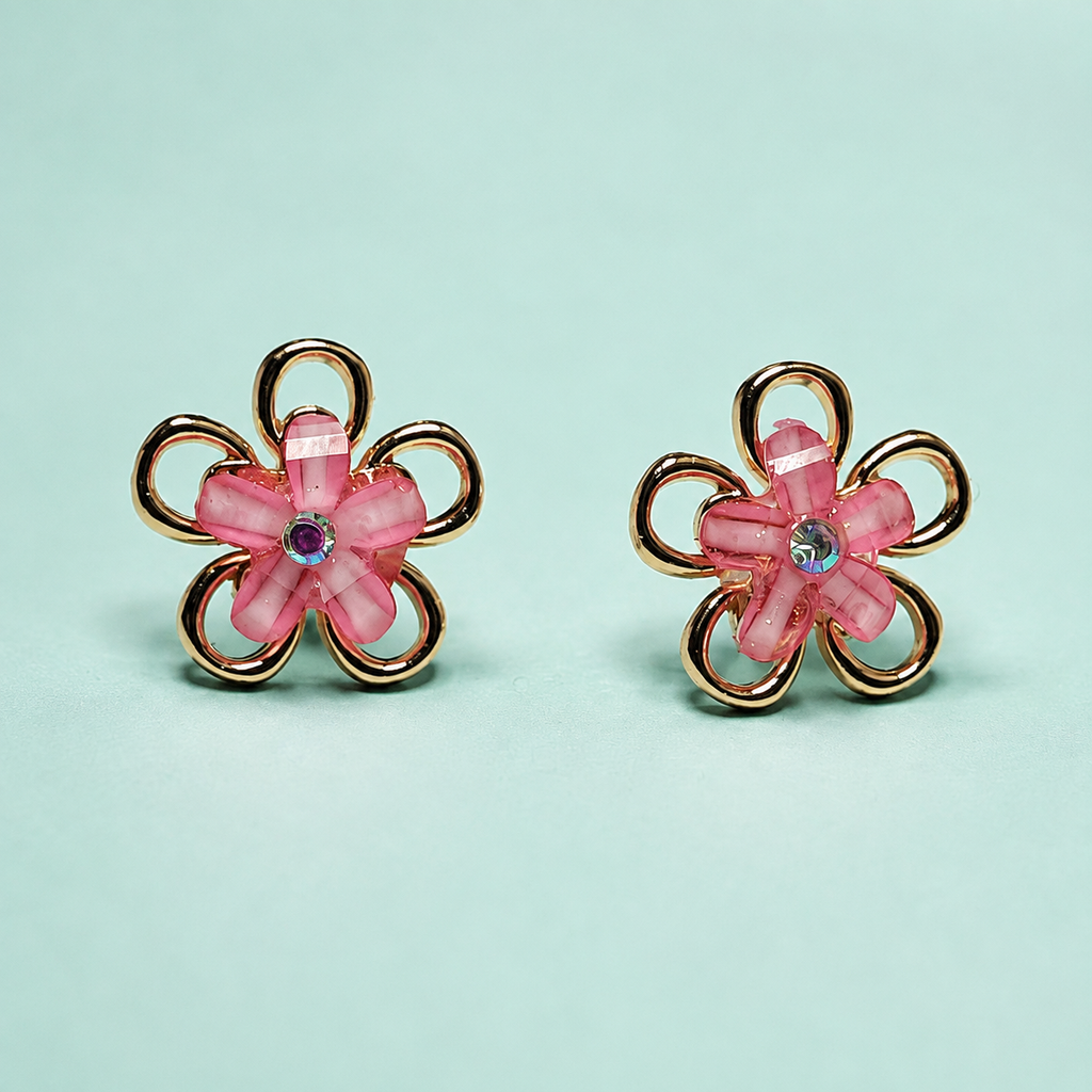 Petal Pop Pink Flower Stud Earrings – Gold-Tone by MyJhumki