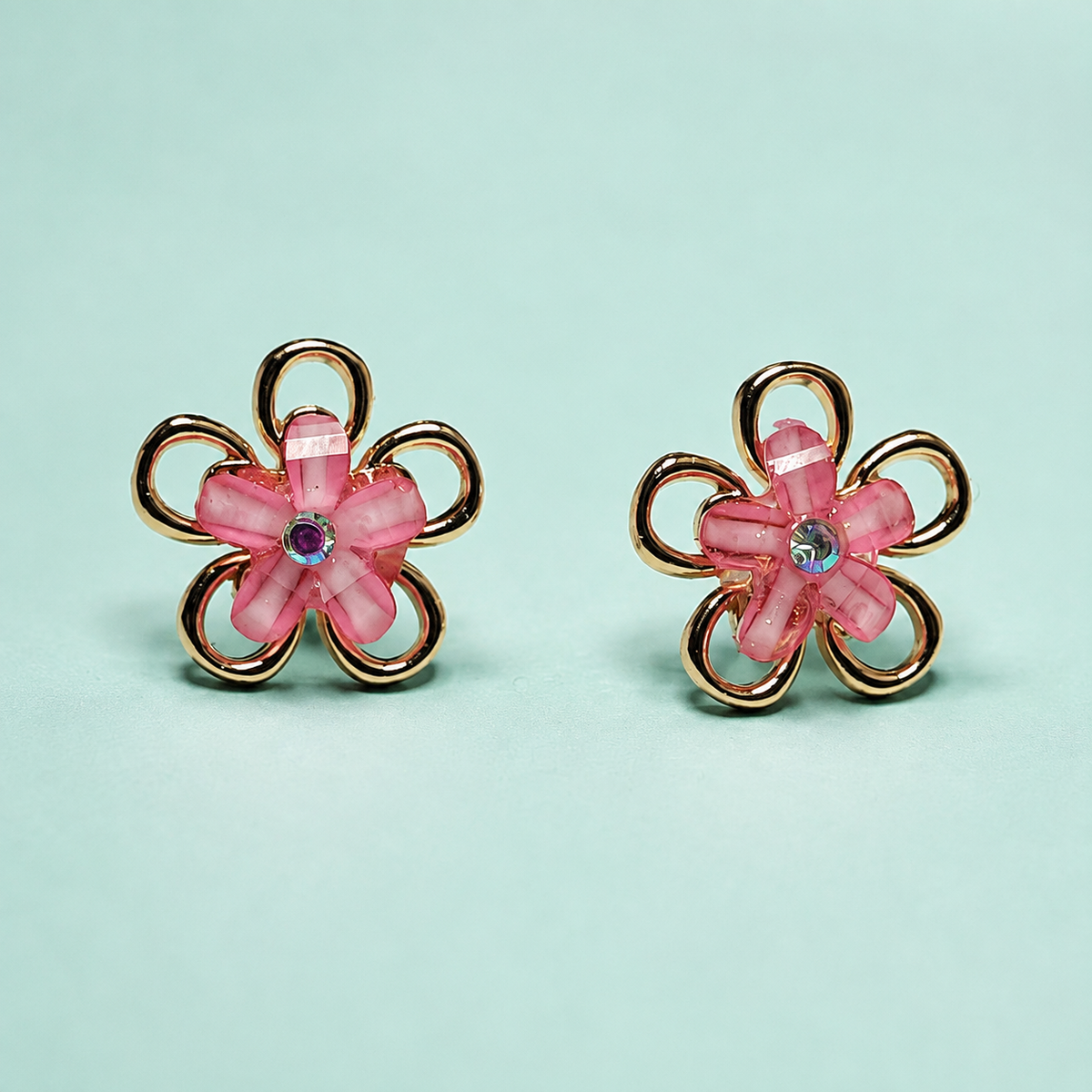Petal Pop Pink Flower Stud Earrings – Gold-Tone by MyJhumki