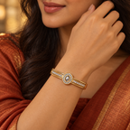 Prabha Oval Halo Crystal Gold Bracelet | MyJhumki