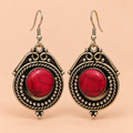 Raaga Red Stone Oxidised Drop Earrings | MyJhumki