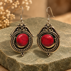 Raaga Red Stone Oxidised Drop Earrings | MyJhumki