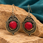 Raaga Red Stone Oxidised Drop Earrings | MyJhumki
