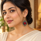 Raaga Red Stone Oxidised Drop Earrings | MyJhumki