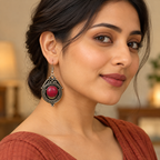 Raaga Red Stone Oxidised Drop Earrings | MyJhumki