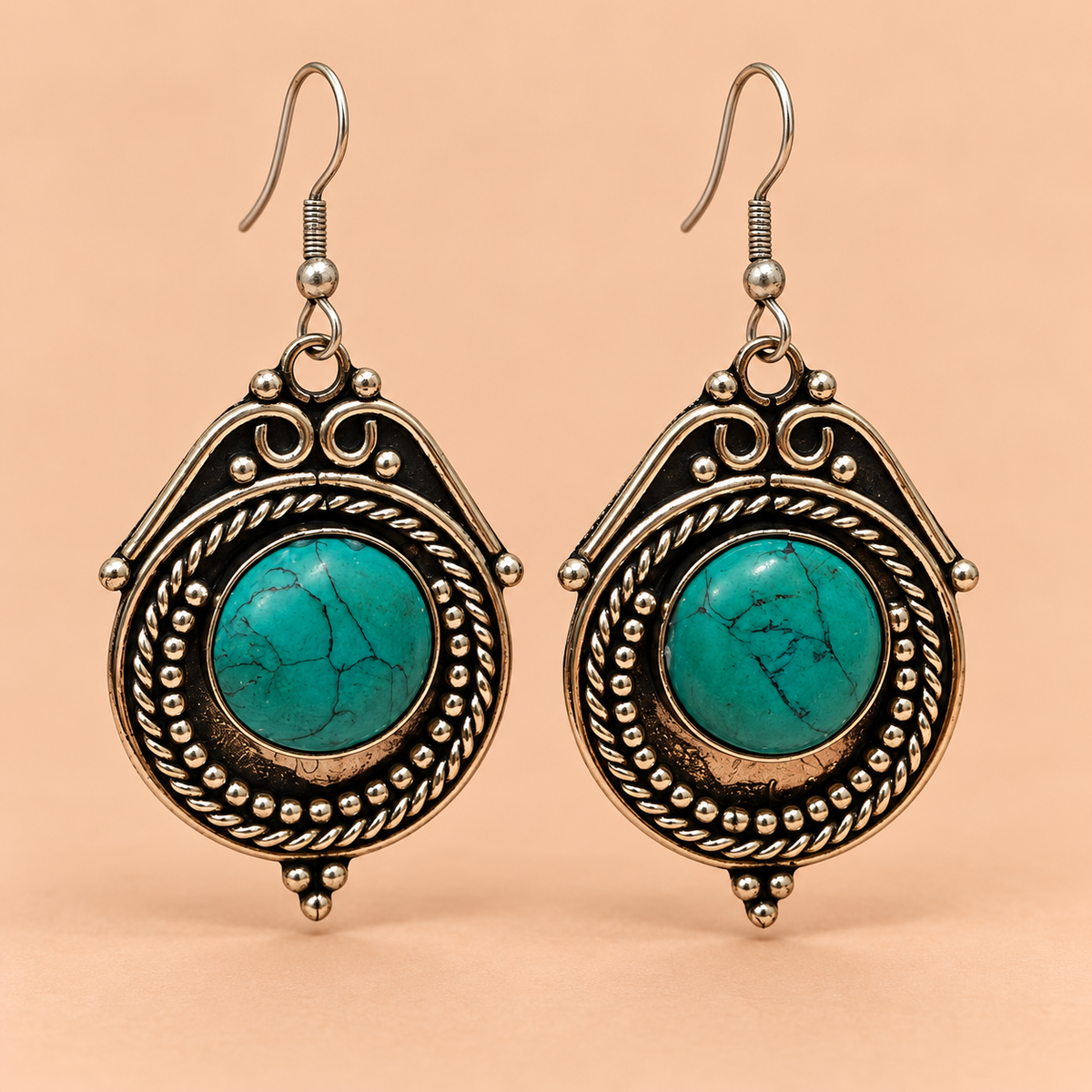 Raaga Turquoise Stone Oxidised Drop Earrings | MyJhumki