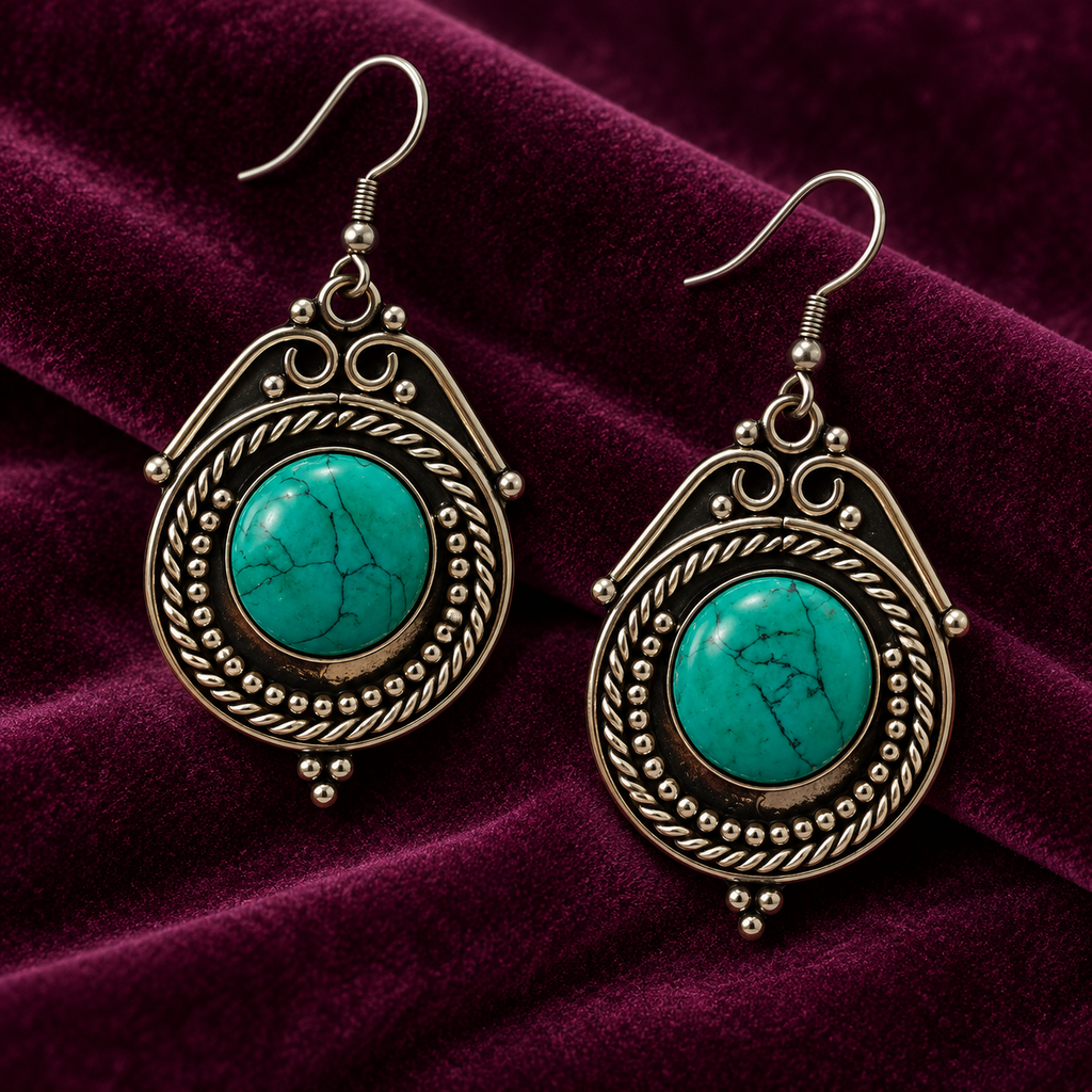 Raaga Turquoise Stone Oxidised Drop Earrings | MyJhumki